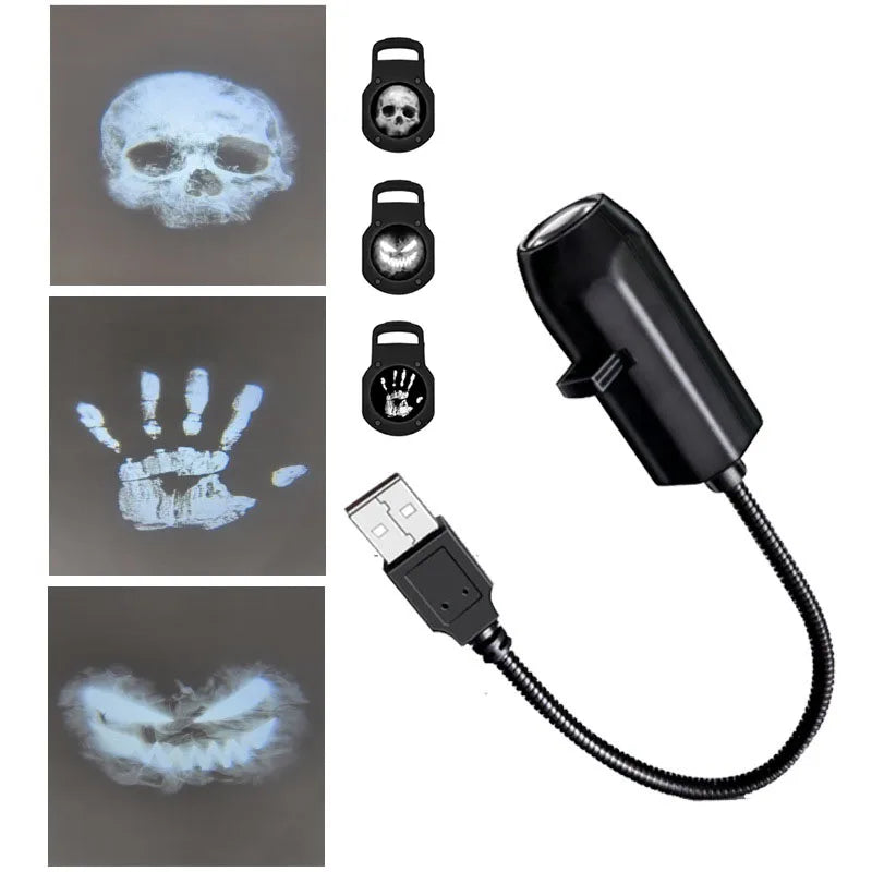 Halloween USB Projector Light Skull NightLight Ghost LED Lamp 360