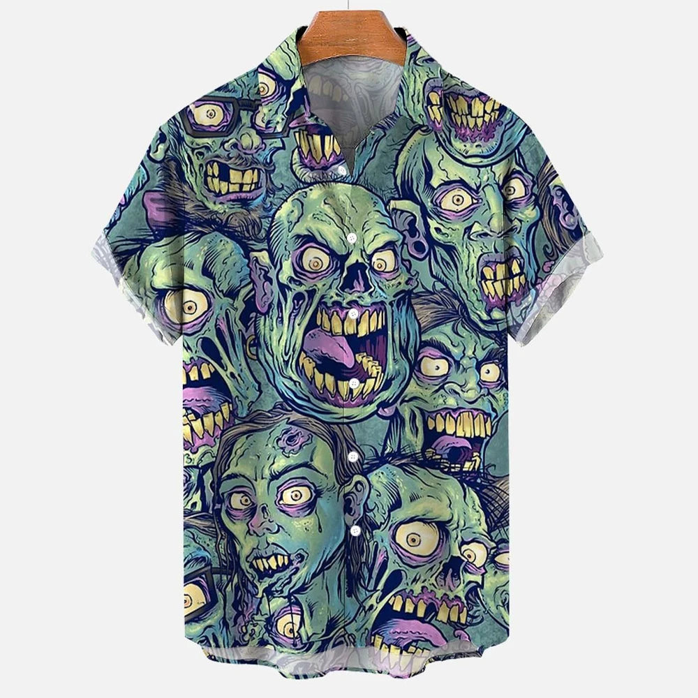 3d Skull Party Hawaiian Shirt Men's Casual