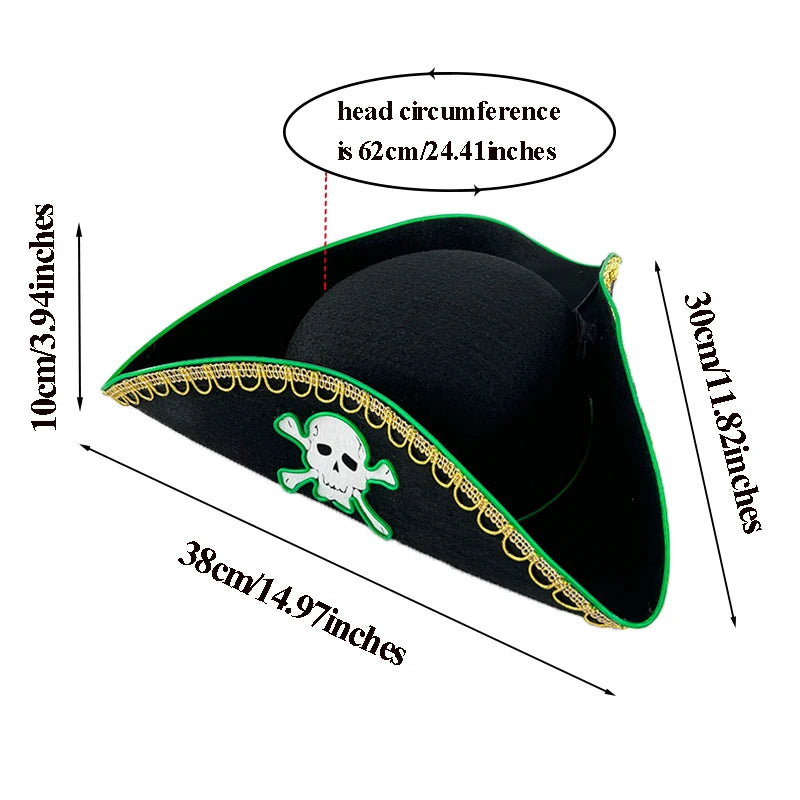 Adults Black Pirate Hats with Skull Pattern Halloween LED