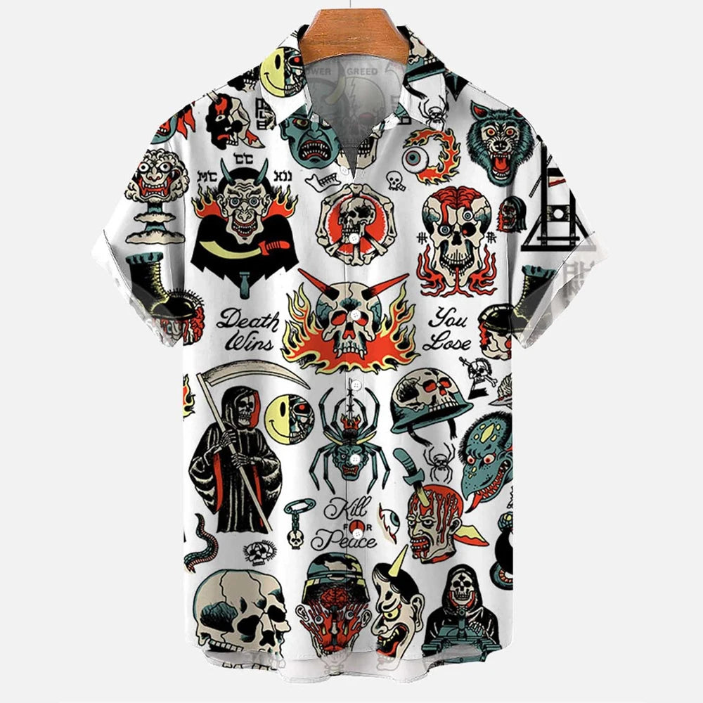 3d Skull Party Hawaiian Shirt Men's Casual
