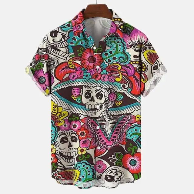 3d Skull Party Hawaiian Shirt Men's Casual