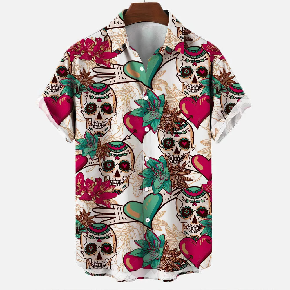 3d Skull Party Hawaiian Shirt Men's Casual