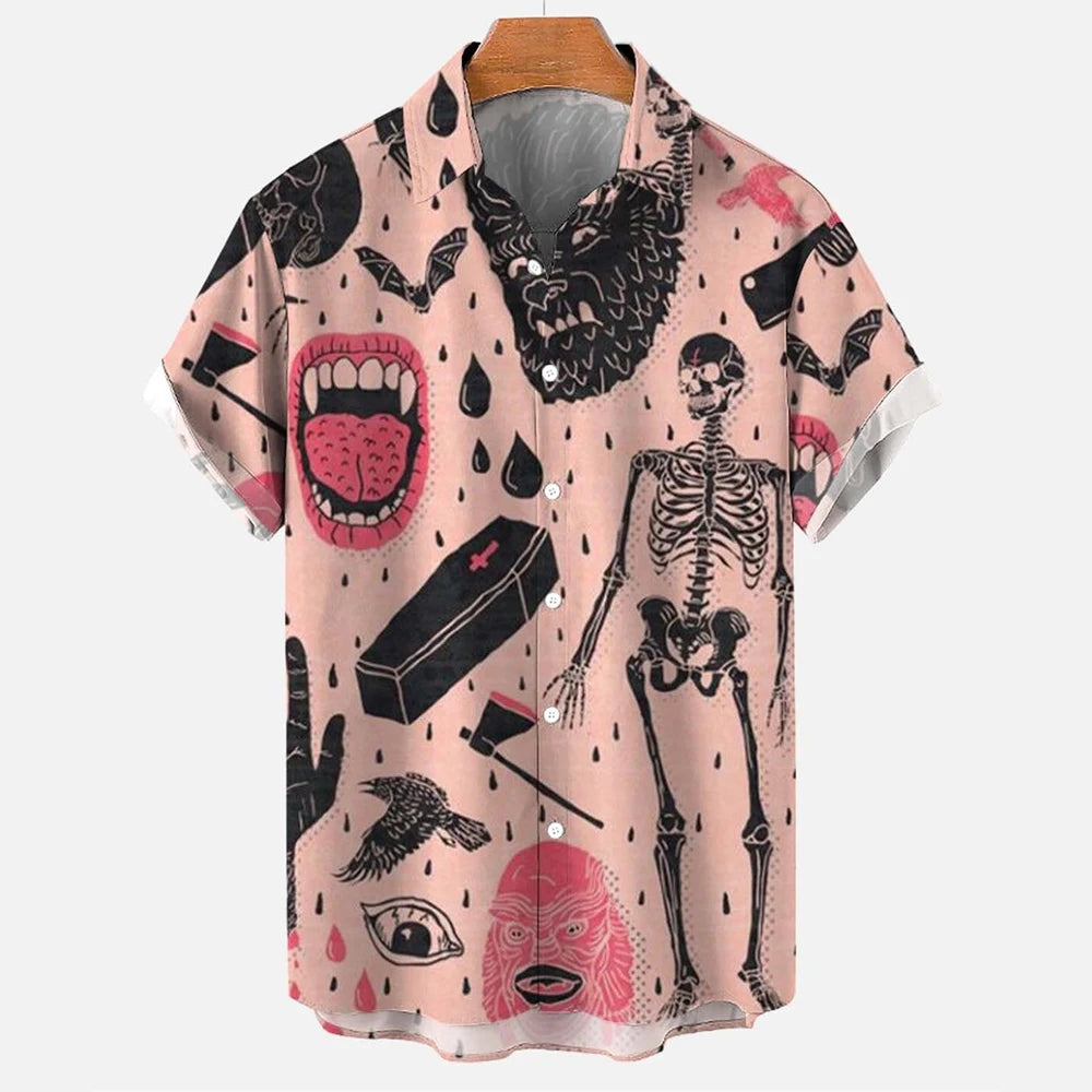 3d Skull Party Hawaiian Shirt Men's Casual