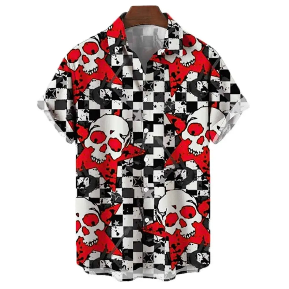 3d Skull Party Hawaiian Shirt Men's Casual