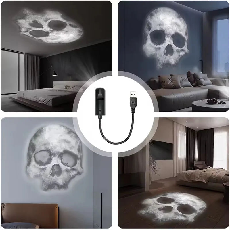Halloween USB Projector Light Skull NightLight Ghost LED Lamp 360