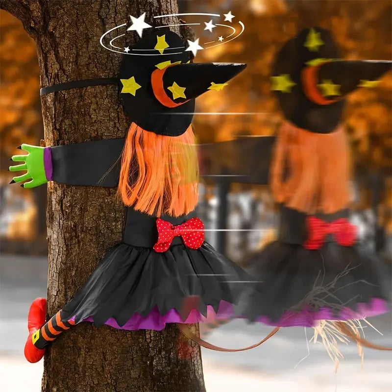 Halloween Orange Hair Witch Climbing Tree Decoration