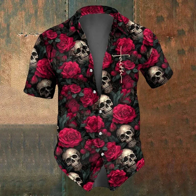 Summer Men's Skull Shirts Casual  - Halloween