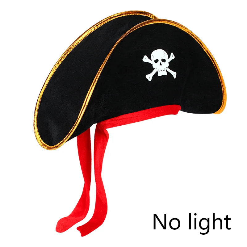 Adults Black Pirate Hats with Skull Pattern Halloween LED