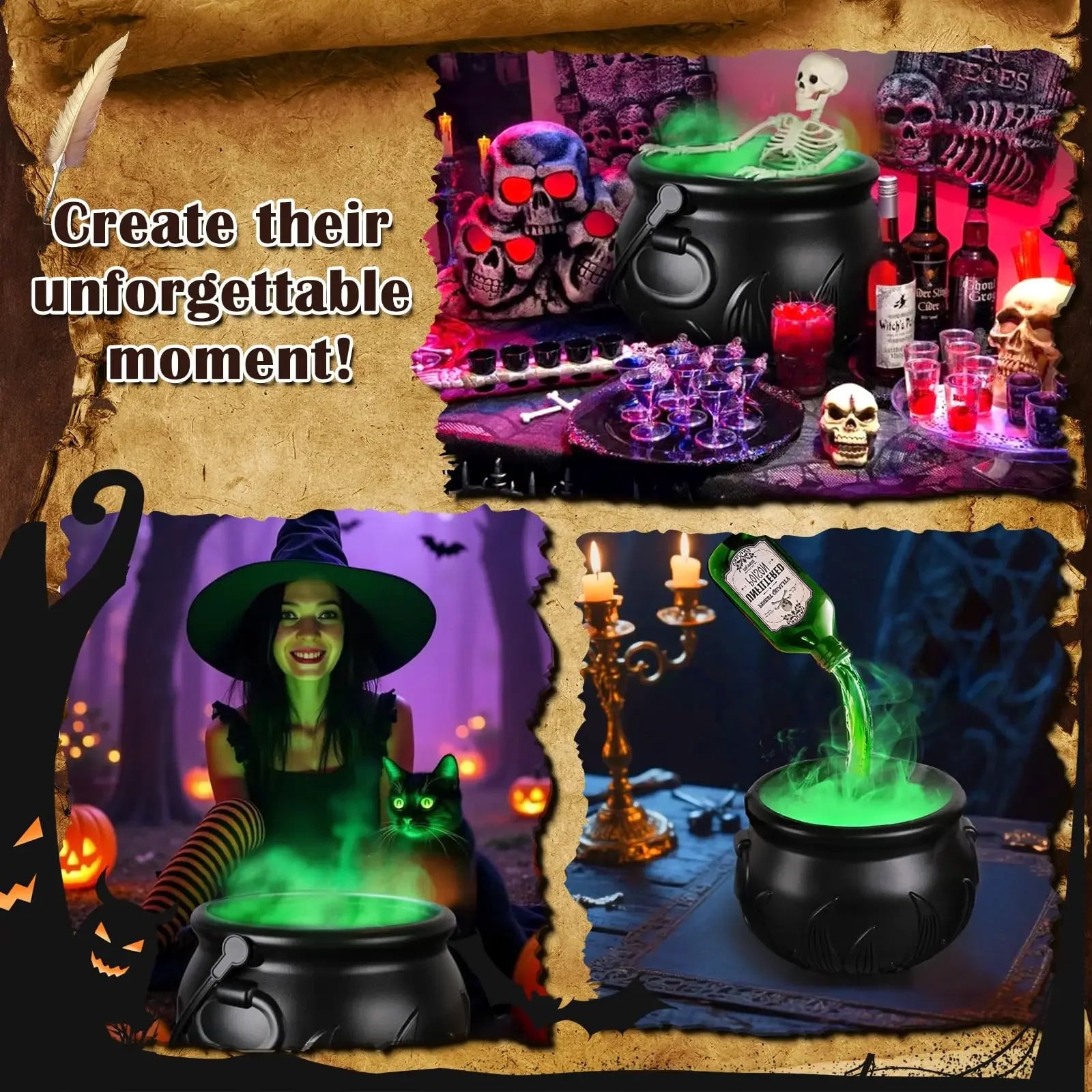 Halloween WitchCauldron with LED Light & Fog