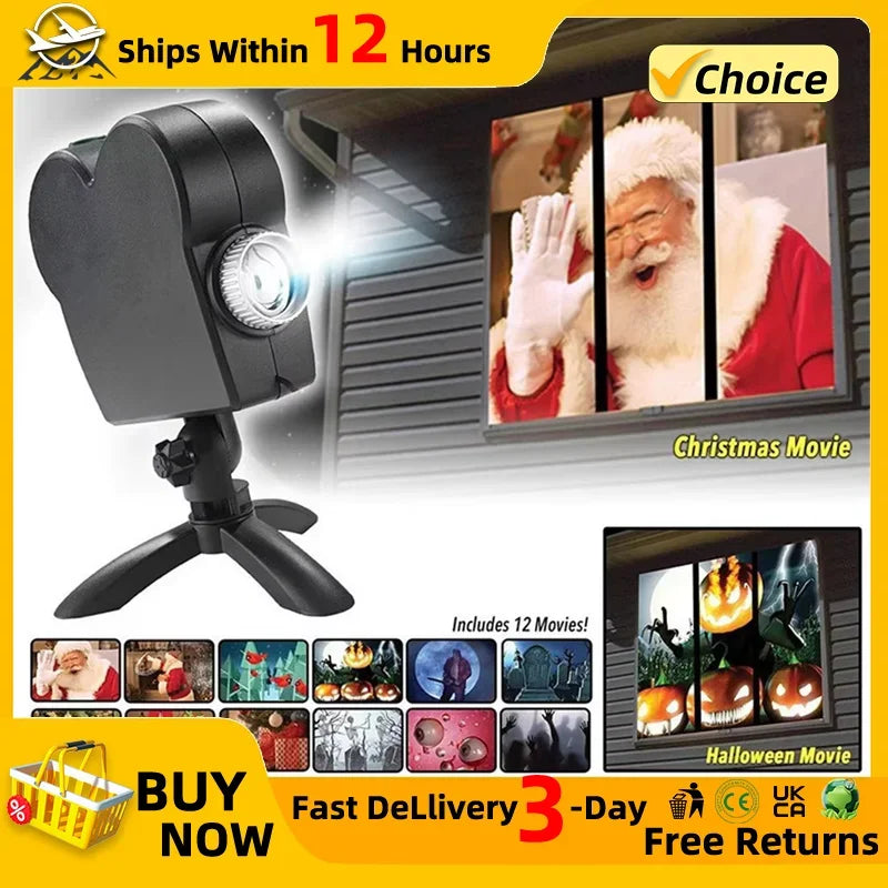 Xmas Halloween Window Projector Lamp Outdoor Holiday Led Holographic Projection