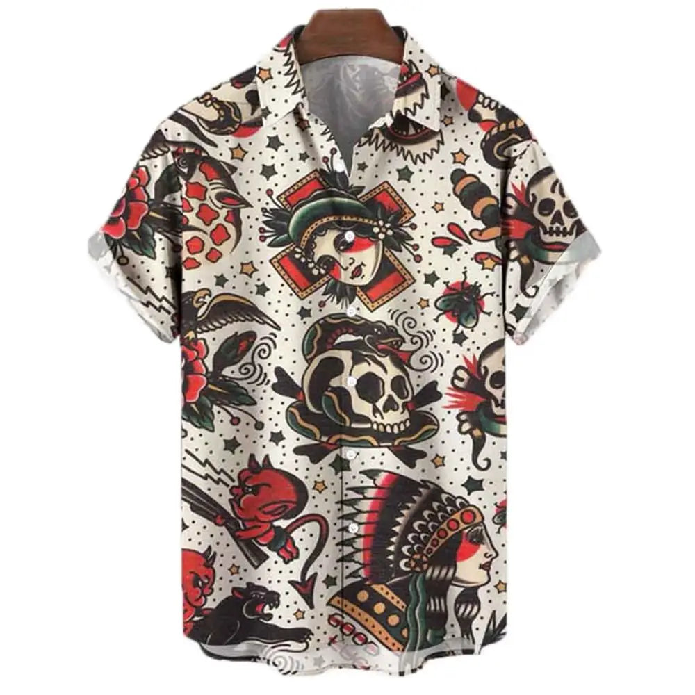 3d Skull Party Hawaiian Shirt Men's Casual