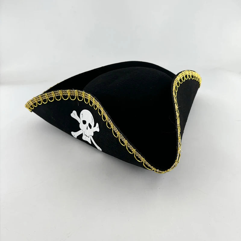 Adults Black Pirate Hats with Skull Pattern Halloween LED