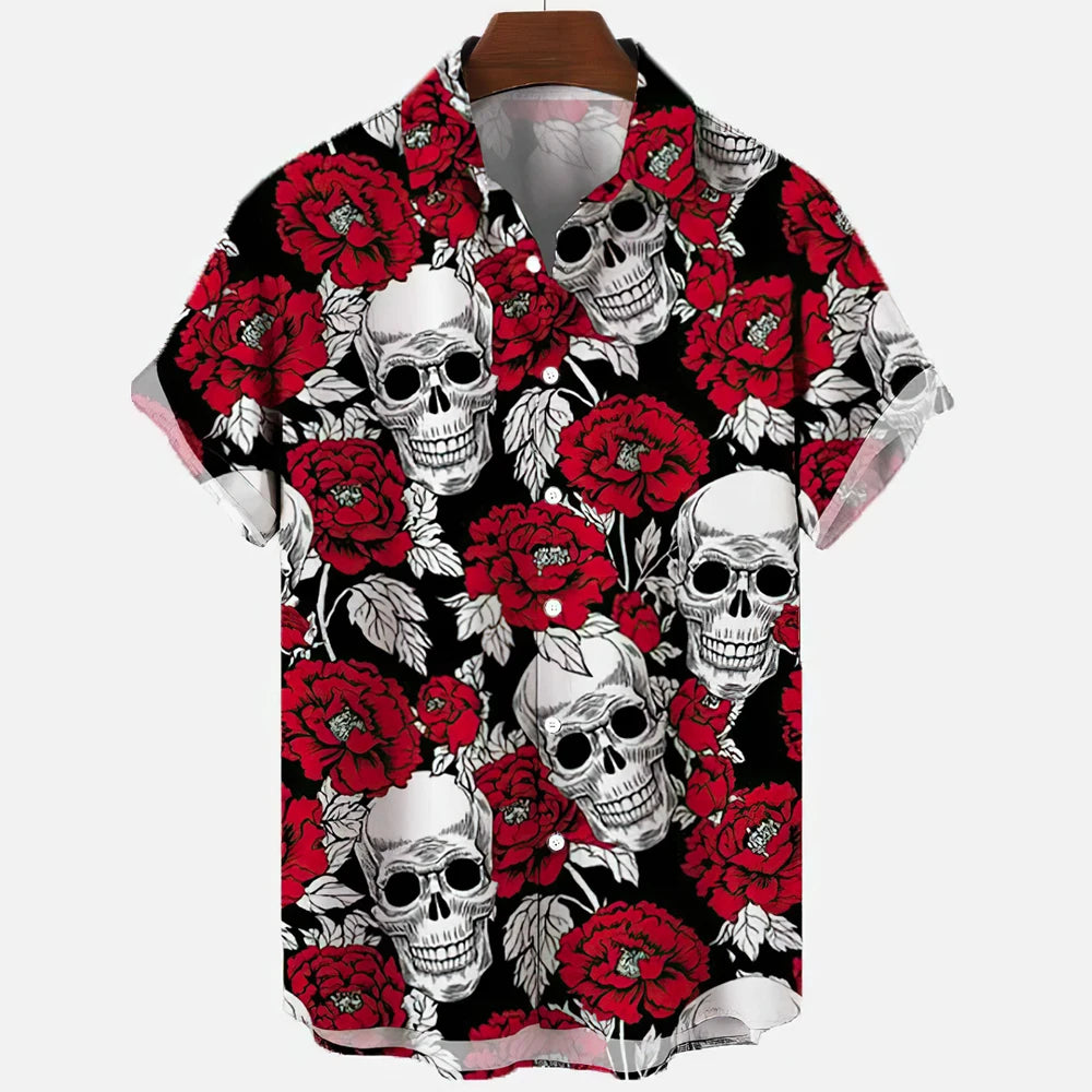 3d Skull Party Hawaiian Shirt Men's Casual
