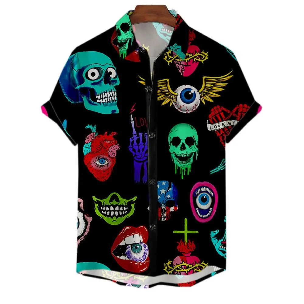 3d Skull Party Hawaiian Shirt Men's Casual