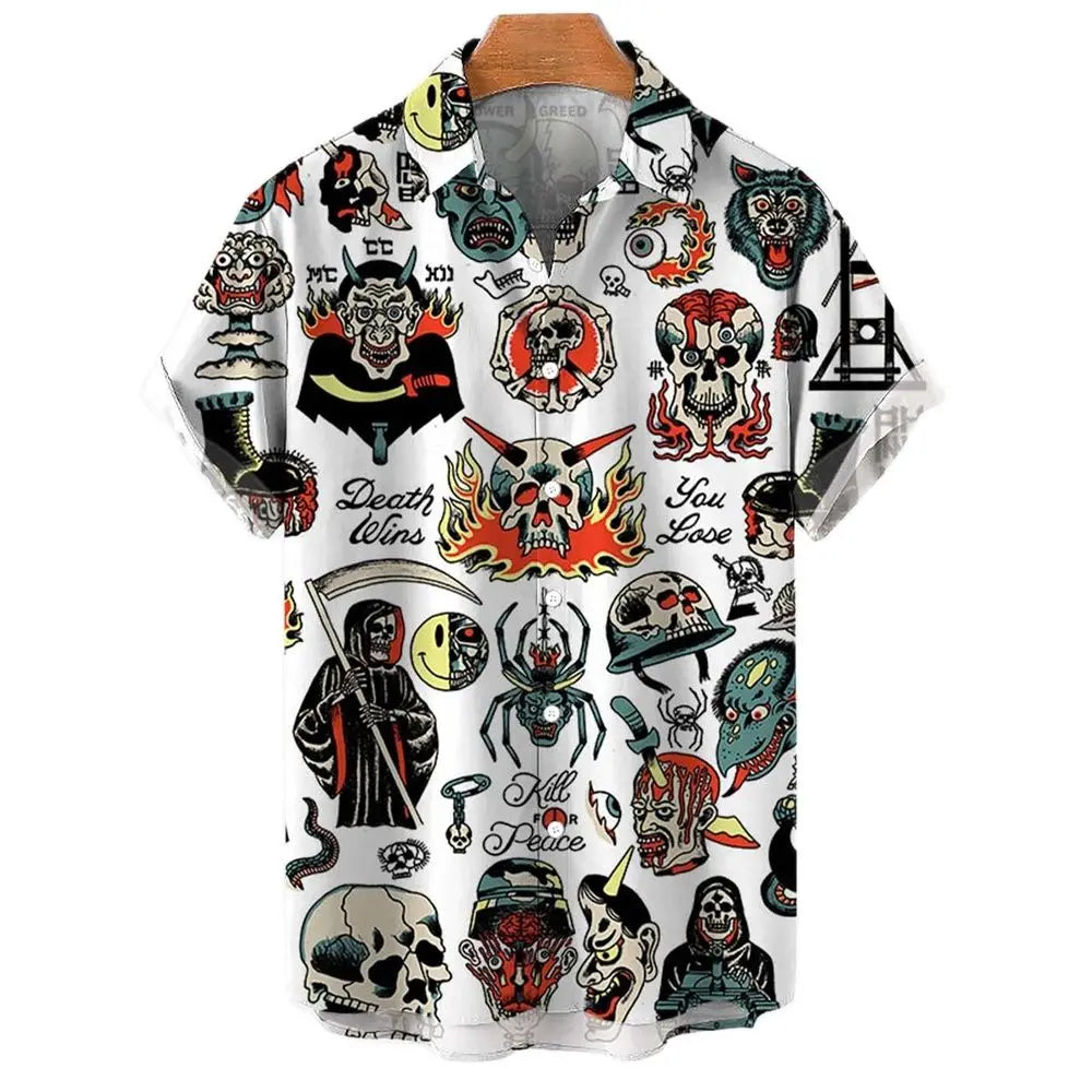 3d Skull Party Hawaiian Shirt Men's Casual