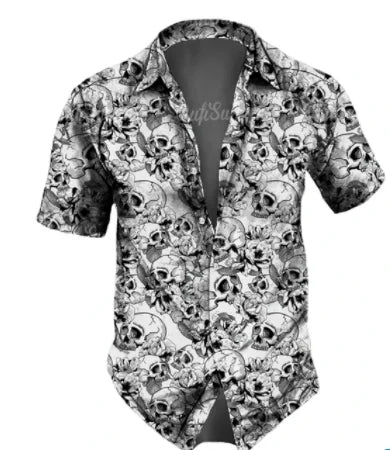 Men's casual Hawaiian lapel 3D horror skull