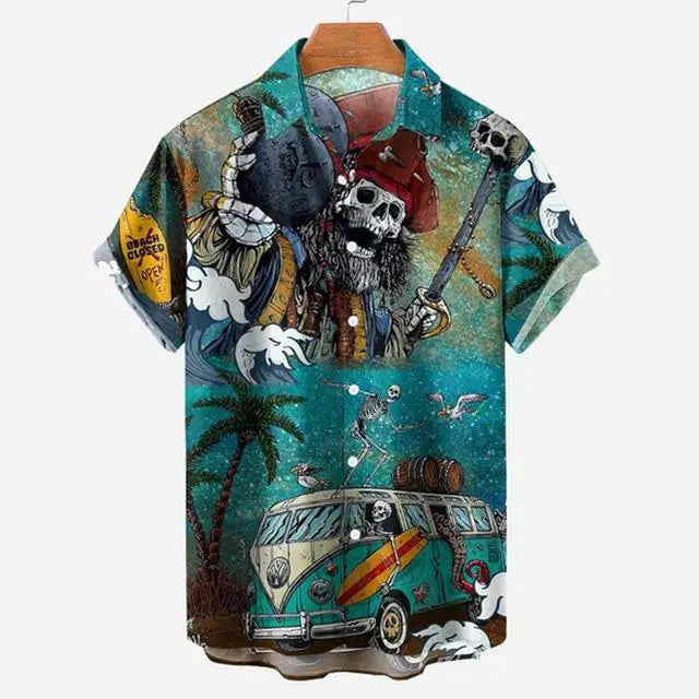 3d Skull Party Hawaiian Shirt Men's Casual