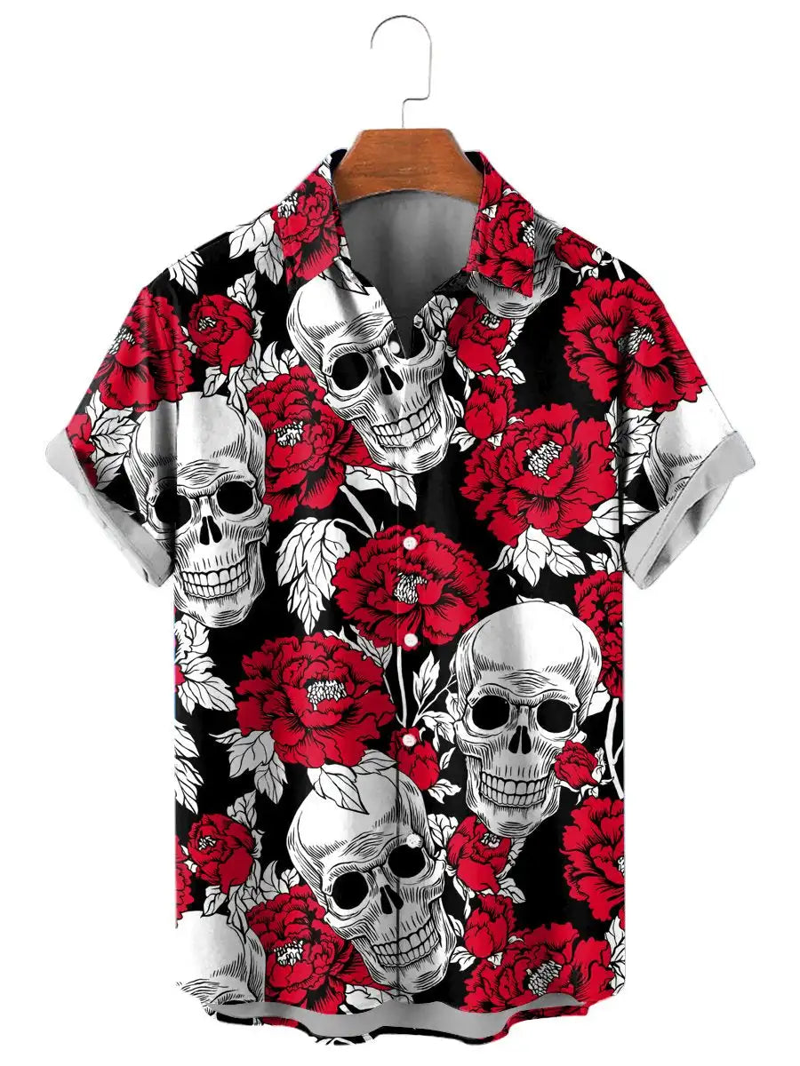 Fashion Skull Floral Men's Shirts Funny Skull 3D  - Halloween