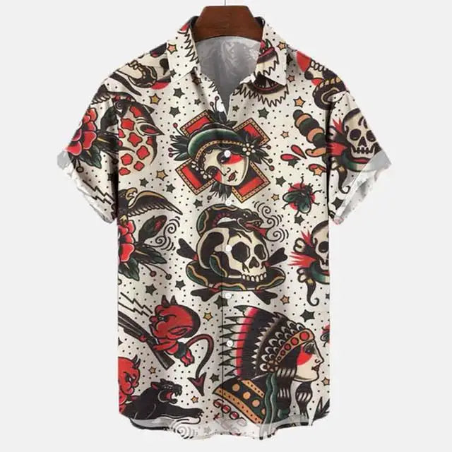3d Skull Party Hawaiian Shirt Men's Casual