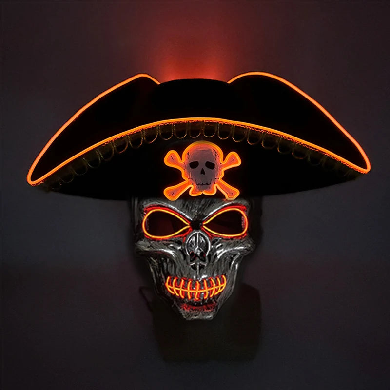 Adults Black Pirate Hats with Skull Pattern Halloween LED